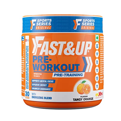 Fast&Up Pre-Workout (300 gms, 30 Servings, Orange Flavour) - Supports Muscle Endurance, Pump, Energy & Mental Focus with Arginine, B-Alanine, Caffeine, Taurine, Vitamins, Minerals and Electrolytes