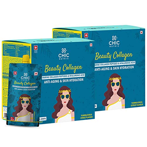 Collagen - Japanese Marine Collagen Peptides with Hyaluronic Acid For Skin care, Anti-Aging and Skin Hydration (No Added Sugar - 30 Gel Shots - Citrus Flavour) - Chicnutrix Beauty Collagen