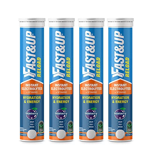 Fast&Up Reload Instant Energy and Hydration Sports Drink - 4 tubes with 20 tablets each - Blueberry Flavour