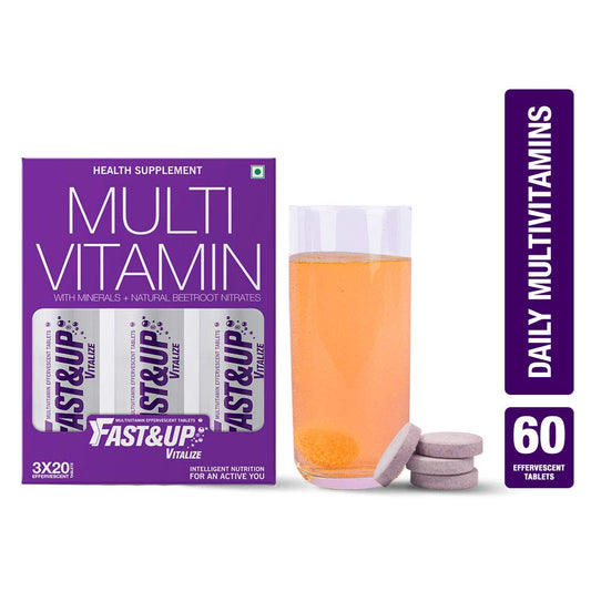 Fast&Up Vitalize Mutivitamin Supplements, One daily with Natural Beetroot Extract for Men and Women - 60 Effervescent Tablets - Orange Flavor